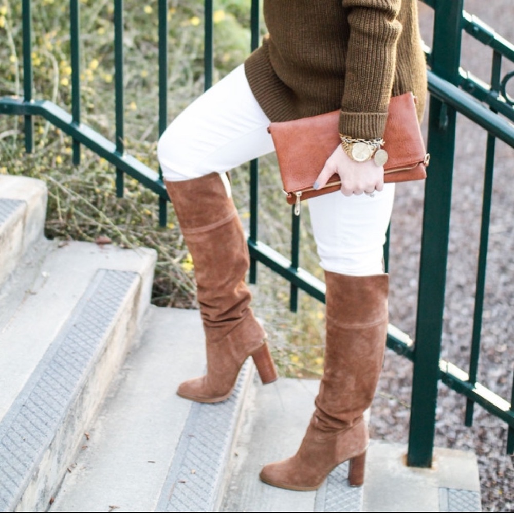 Brown Suede Knee-High Boots